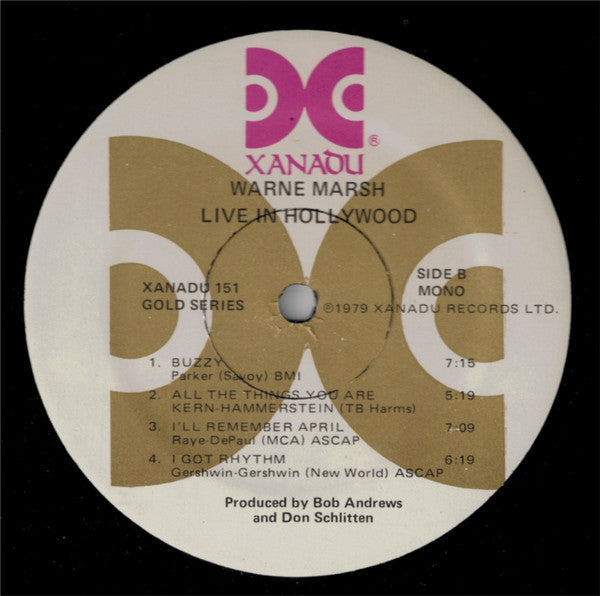 Warne Marsh : Live In Hollywood (LP, Album, RM)