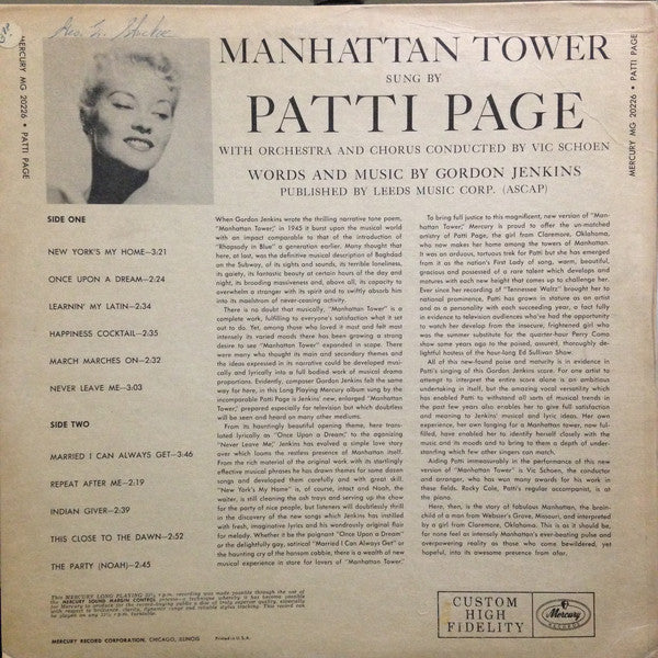 Patti Page : Manhattan Tower (LP, Album)