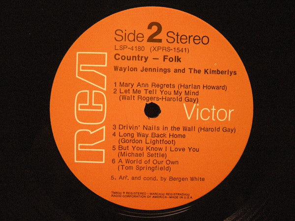 Waylon Jennings And The Kimberlys : Country-Folk (LP, Album, Ind)