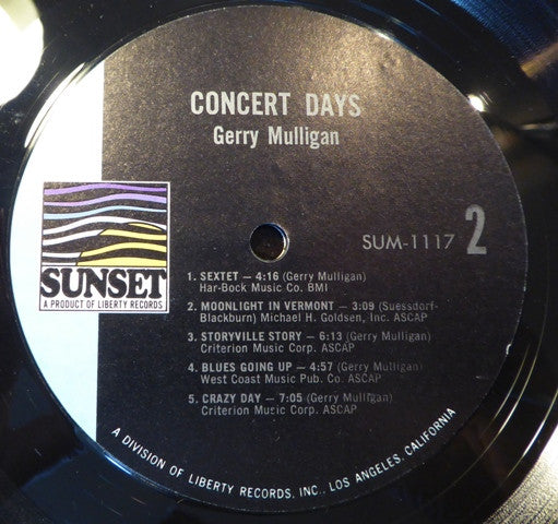 Gerry Mulligan : Concert Days (LP, Comp, Mono, She)