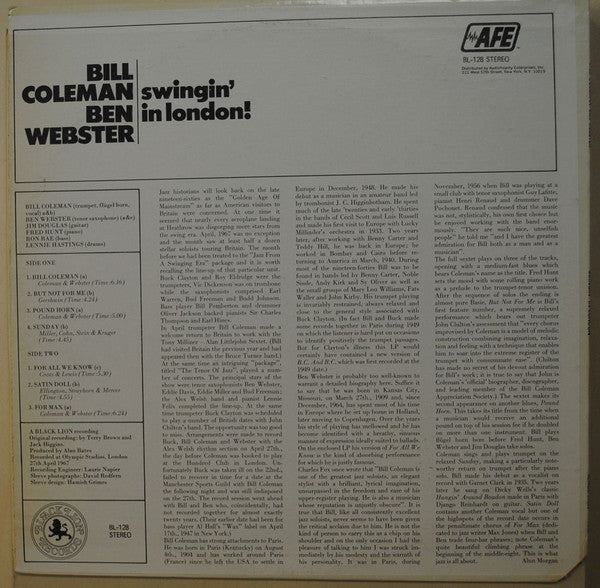 Bill Coleman (2) / Ben Webster : Swingin' In London (LP, Album)