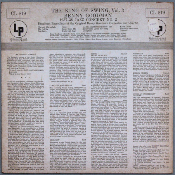 Benny Goodman And His Orchestra And The Benny Goodman Quartet : 1937-38 Jazz Concert No. 2 - The King Of Swing Vol. 3 (LP, Album, Mono)