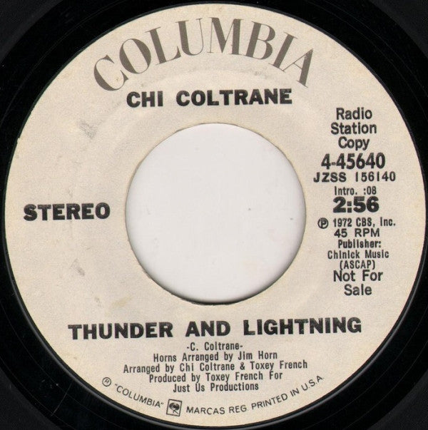 Chi Coltrane : Thunder And Lightning (7", Single, Mono, Promo)