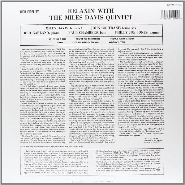 The Miles Davis Quintet : Relaxin' With The Miles Davis Quintet (LP, Album, Mono, RE)