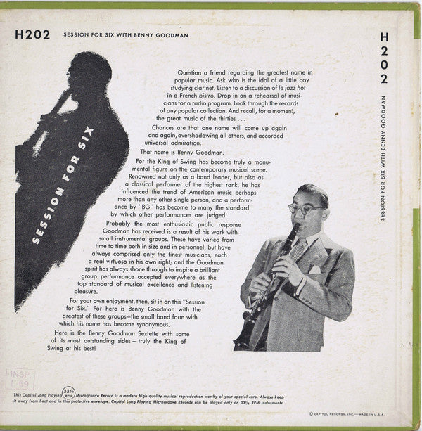 Benny Goodman : Session For Six (10")