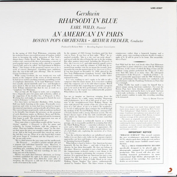 Gershwin* / Boston Pops*, Fiedler*, Earl Wild : Rhapsody In Blue / An American In Paris (LP, Ltd, RE, RM, 200)