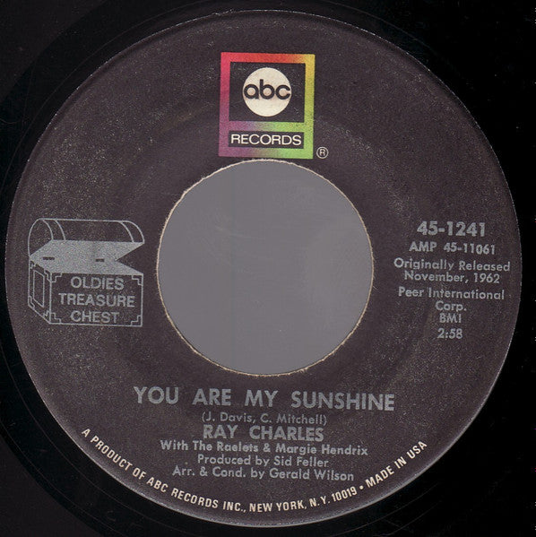 Ray Charles : I Can't Stop Loving You / You Are My Sunshine (7", RE)