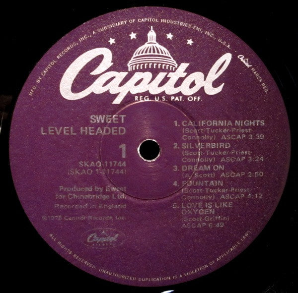Sweet* : Level Headed (LP, Album, Win)