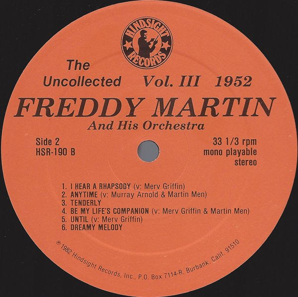 Freddy Martin And His Orchestra : The Uncollected Freddy Martin, Vol. 3, 1952 (LP, Mono)