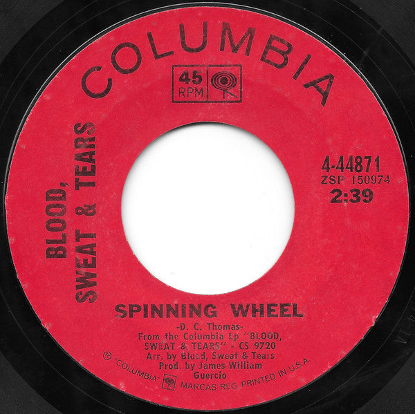 Blood, Sweat & Tears* : Spinning Wheel / More And More (7", Single, Styrene, Pit)