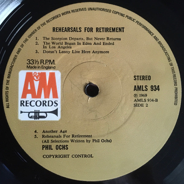 Phil Ochs : Rehearsals For Retirement (LP, Album)