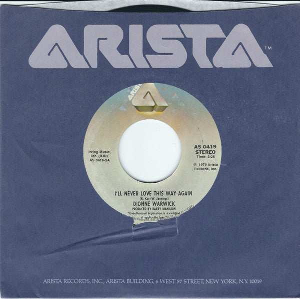 Dionne Warwick : I'll Never Love This Way Again (7", Single, Styrene, Ter)