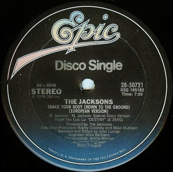 The Jacksons : Shake Your Body (Down To The Ground) (European Version) (12", Single)