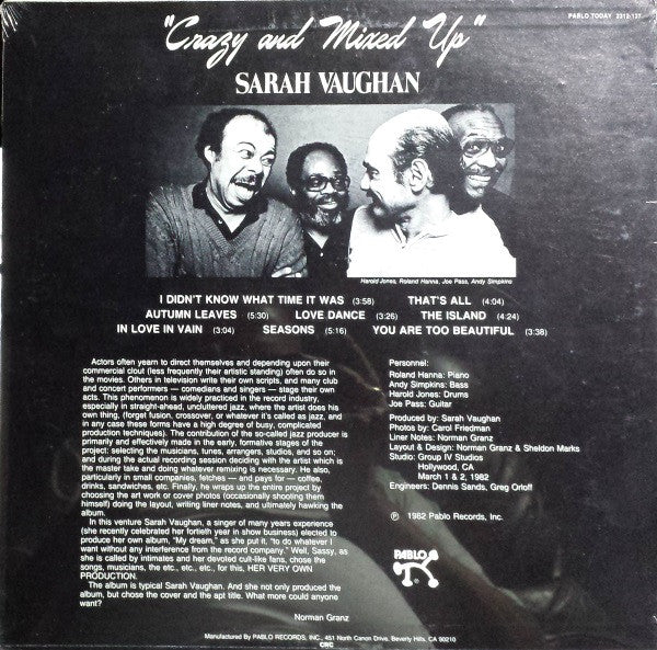 Sarah Vaughan : Crazy And Mixed Up (LP, Album, Club, Car)