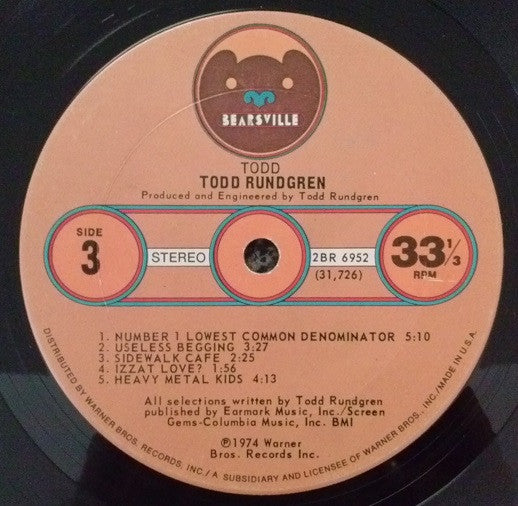Todd Rundgren : Todd (2xLP, Album, Ter)