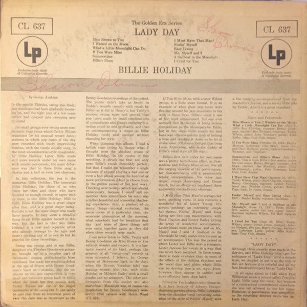 Billie Holiday : Lady Day (LP, Comp, Mono, RP)