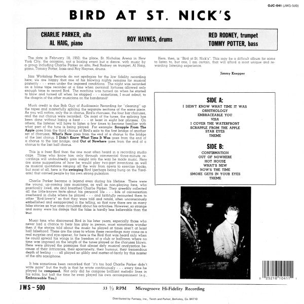Charlie Parker : Bird At St. Nick's (LP, Album, RE)