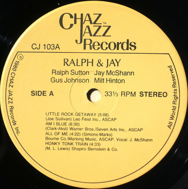 Ralph Sutton (2) & Jay McShann : The Last Of The Whorehouse Piano Players (Two Pianos Vol. 1) (LP, Album)