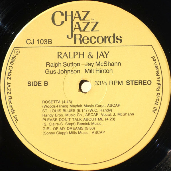 Ralph Sutton (2) & Jay McShann : The Last Of The Whorehouse Piano Players (Two Pianos Vol. 1) (LP, Album)