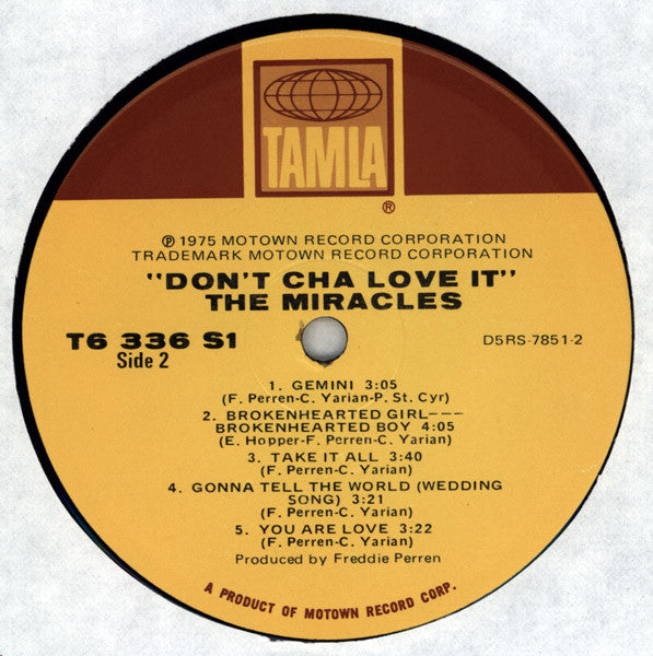 The Miracles : Don't Cha Love It (LP, Album, Ind)