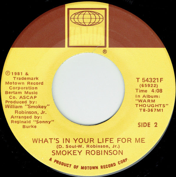 Smokey Robinson : Being With You (7", Single)
