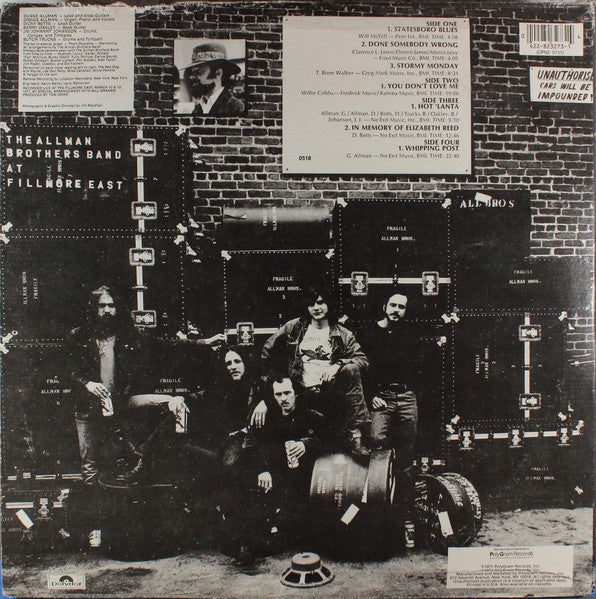 The Allman Brothers Band : The Allman Brothers Band At Fillmore East (2xLP, Album, RE)