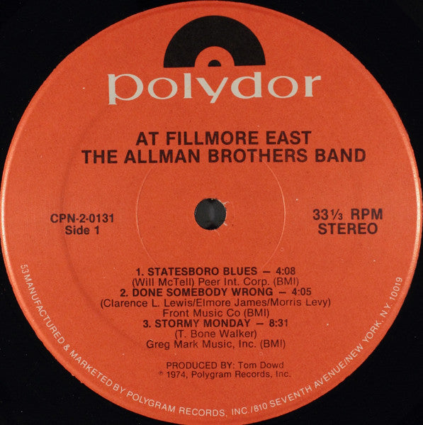 The Allman Brothers Band : The Allman Brothers Band At Fillmore East (2xLP, Album, RE)