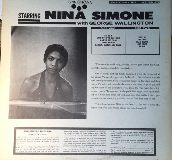 Nina Simone With George Wallington : Starring Nina Simone With George Wallington (LP)