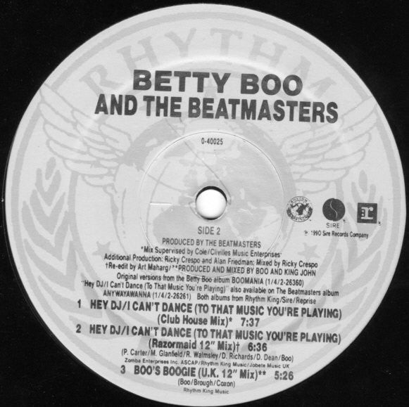 Betty Boo And The Beatmasters : Hey DJ / I Can't Dance (To That Music You're Playing) (12", Maxi)
