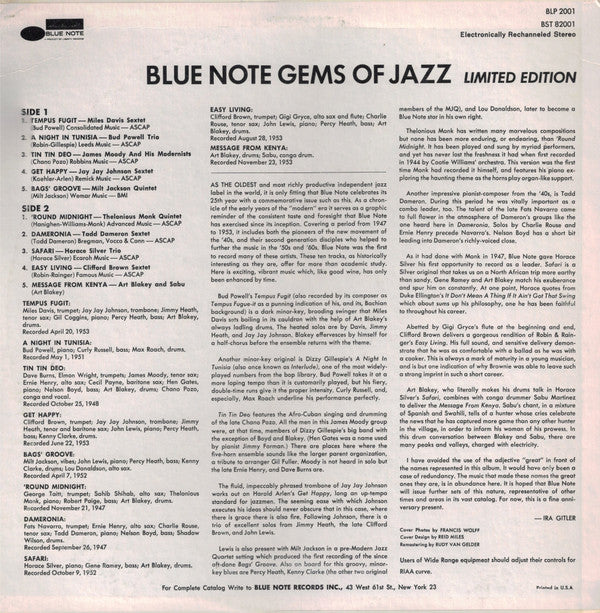 Various : Blue Note Gems Of Jazz (LP, Comp, Ltd, RE, Ele)