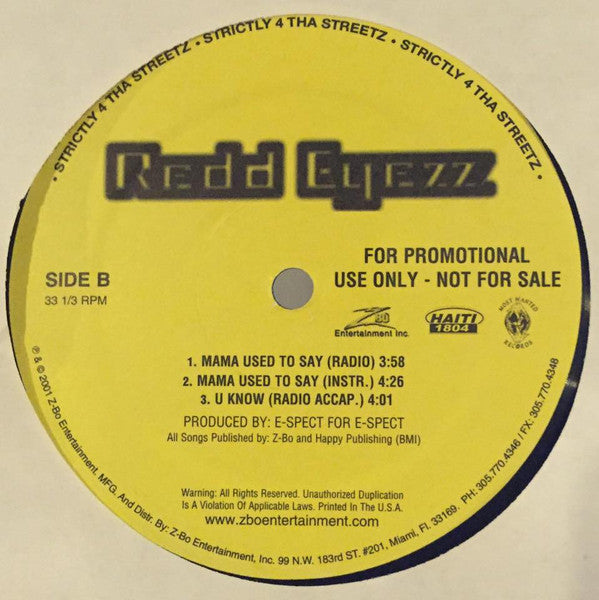 Redd Eyezz : U Know / Mama Used To Say (12", Promo)