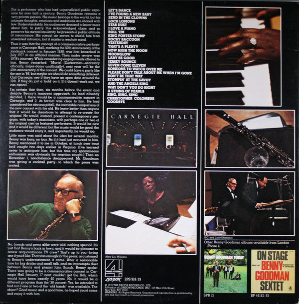 Benny Goodman : Live At Carnegie Hall 40th Anniversary Concert (2xLP, Album)