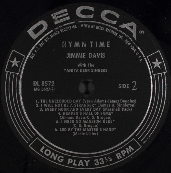 Jimmie Davis : Hymn Time (LP, Album, Mono)
