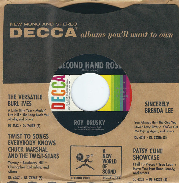 Roy Drusky : Second Hand Rose (7", Single, Pin)