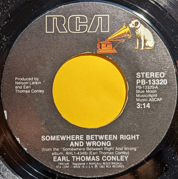 Earl Thomas Conley : Somewhere Between Right And Wrong (7", Single, Styrene)