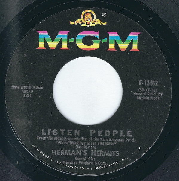 Herman's Hermits : Listen People / Got A Feeling (7", Single, Styrene, Mon)