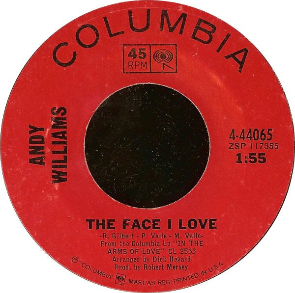 Andy Williams : Music To Watch Girls By / The Face I Love (7", Single)