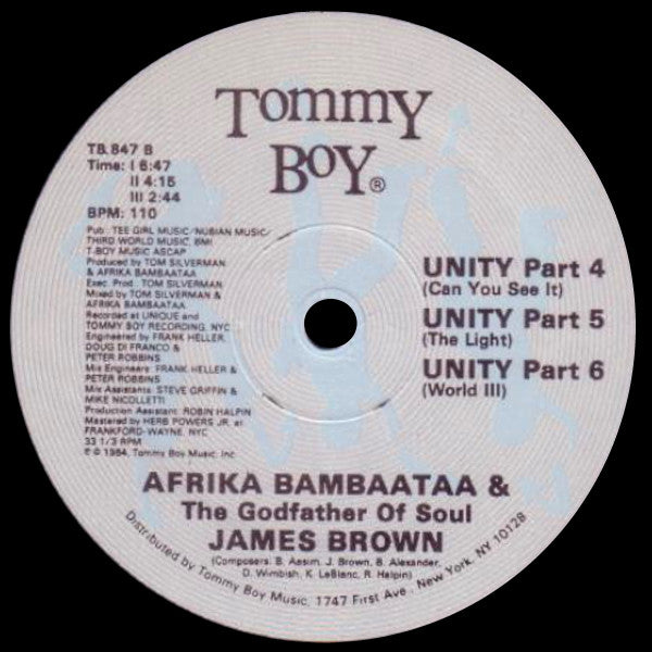 Afrika Bambaataa & The Godfather Of Soul James Brown* : Unity (12", Single)