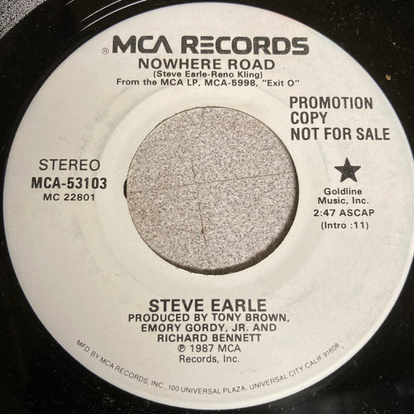 Steve Earle : Nowhere Road (7", Promo, Blu)