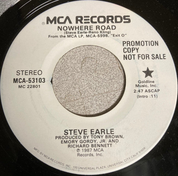 Steve Earle : Nowhere Road (7", Promo, Blu)