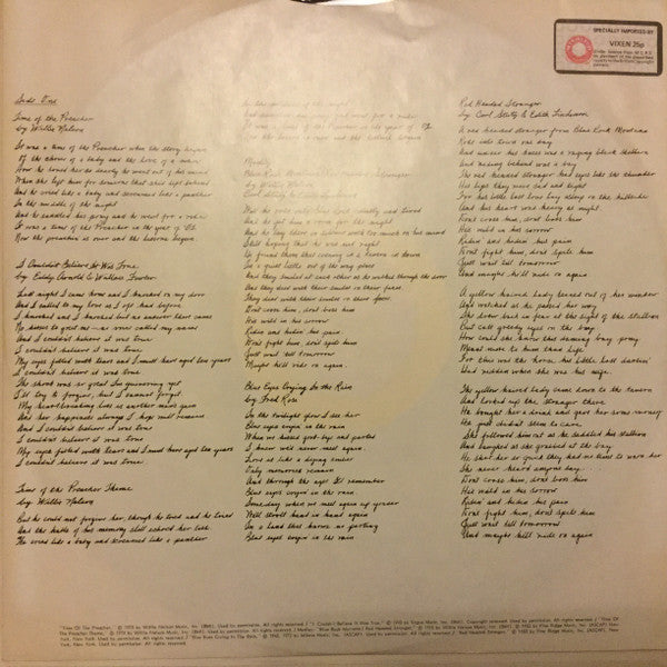 Willie Nelson : Red Headed Stranger (LP, Album)