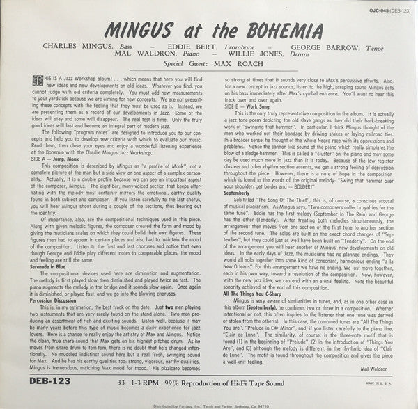 Charles Mingus : Mingus At The Bohemia (LP, Album, Mono, RE, RM)