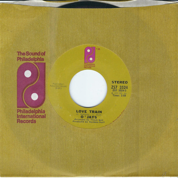 O'Jays* : Love Train (7", Single, RP, Styrene, Ter)