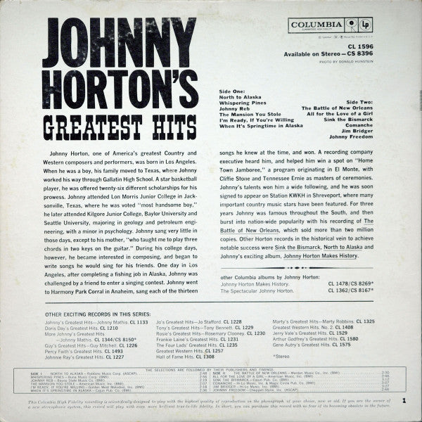 Johnny Horton : Johnny Horton's Greatest Hits (LP, Comp, Mono, 1st)