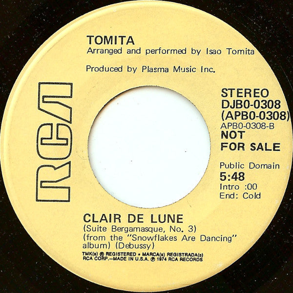 Tomita : Golliwog's Cakewalk / Clair De Lune (7", Promo, Smplr)