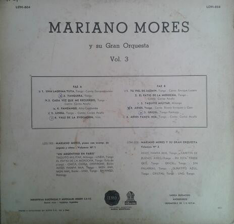 Mariano Mores Y Su Gran Orquesta* : Mariano Mores Y Su Gran Orquesta Volumen No. 3 (LP, Album, Mono)