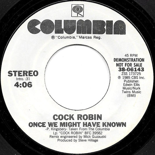 Cock Robin : Once We Might Have Known (7", Promo, Styrene, Pit)