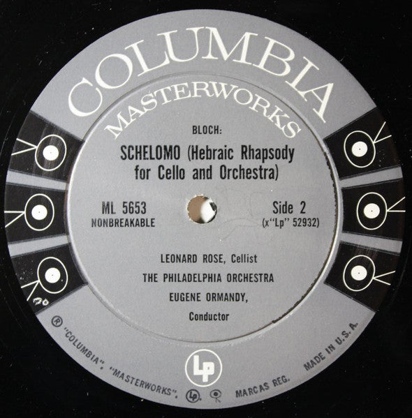 Leonard Rose, Schumann*, Leonard Bernstein, New York Philharmonic, Bloch*, Eugene Ormandy, The Philadelphia Orchestra : Cello Concerto / Schelomo - (Rhapsody For Cello And Orchestra) (LP, Mono)