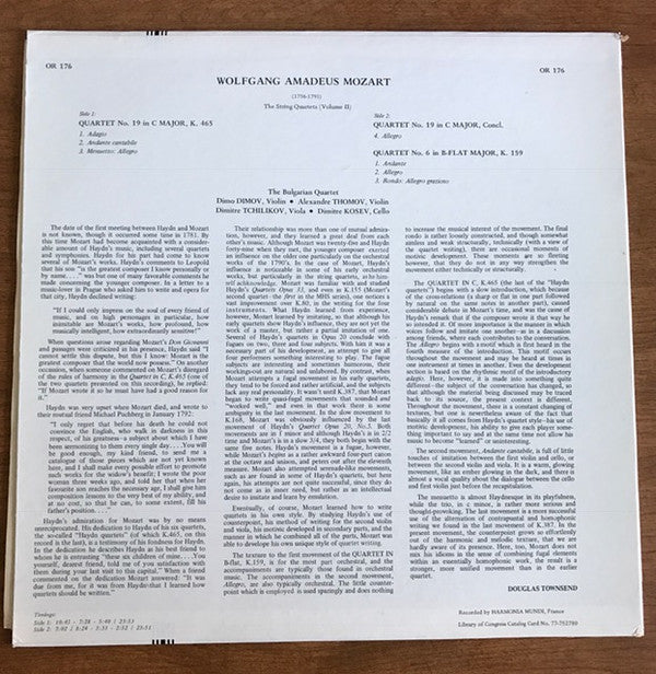 Wolfgang Amadeus Mozart, The Bulgarian Quartet* : The String Quartets: Volume II (LP)