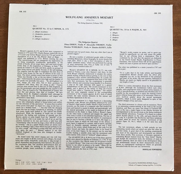 Wolfgang Amadeus Mozart, The Bulgarian Quartet* : The String Quartets: Volume VII (LP)
